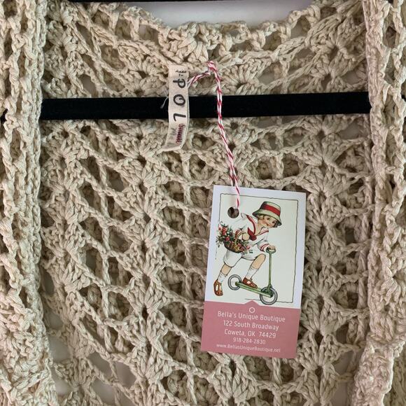 POL Sweater Small Lace Open Crocheted Weave Hooded Rosette Border‎ Open Front - Picture 9 of 12